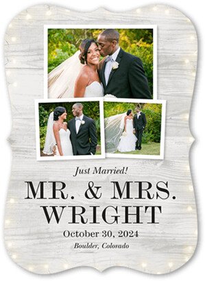 Wedding Announcements: Framed In Lights Wedding Announcement, Gray, 5X7, Pearl Shimmer Cardstock, Bracket