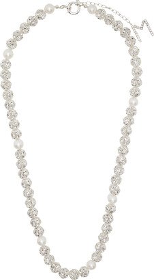 Silver & White Double Crystal Beads & Pearl Necklace