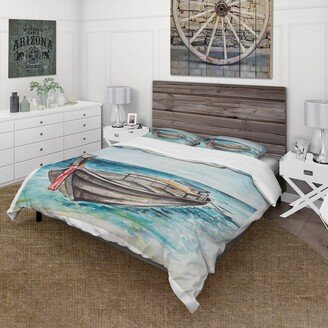 Designart 'Little Boat At The Shore' Nautical & Coastal Duvet Cover Set