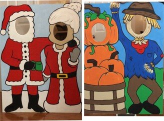 2 - 1 Reversible Fall & Winter Stand-In Photo Op. Custom Personalized Face in Hole Board, Outdoor Christmas Prop