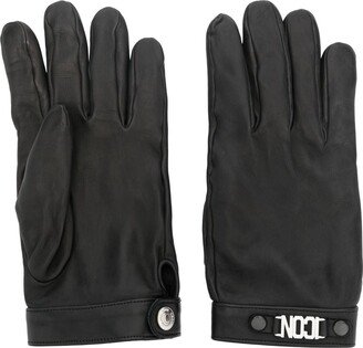 Logo-Plaque Leather Gloves-AE