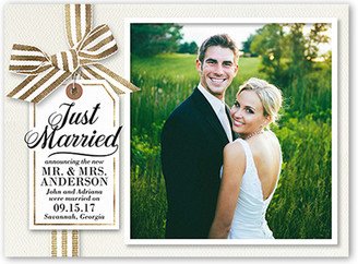 Wedding Announcements: Just Married Ribbon Wedding Announcement, White, Pearl Shimmer Cardstock, Square