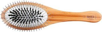 Bass Pet Brushes The Hybrid Groomer Shine & Condition, Patented & Award Winning Natural Bristle + Alloy Pin Bamboo Handle Medium Oval Dark Bamboo