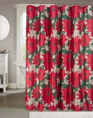 Christmas Flower Poinsettia Slub Shower Curtain