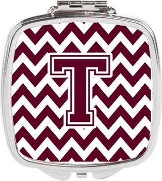 CJ1051-TSCM Letter T Chevron Maroon & White Compact Mirror, 3 x 0.3 x 2.75 in.