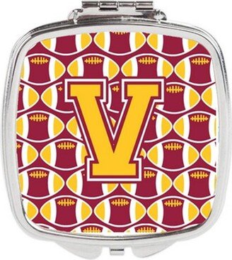 CJ1081-VSCM Letter V Football Maroon & Gold Compact Mirror