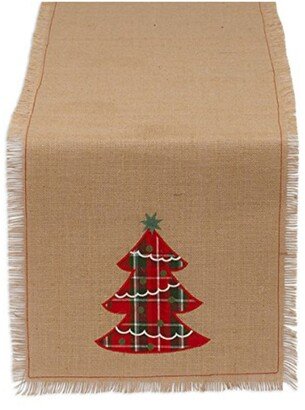 Embroidered Tree Burlap Table Runner