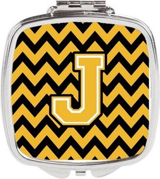 CJ1053-JSCM Letter J Chevron Black & Gold Compact Mirror, 3 x 0.3 x 2.75 in.