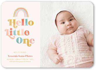 Birth Announcements: Rainbow Hello Birth Announcement, Beige, 5X7, Pearl Shimmer Cardstock, Rounded