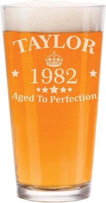 Custom Personalized Engraved Birthday Gift Perfection Crown 16 Oz Beer Pint Glass 21st 30Th 35Th 40Th 50Th 60Th 70Th 80Th