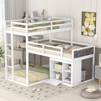 Snake River Décor L-shaped Triple Bunk Bed Storage Cabinet & Blackboard Solid Wood White