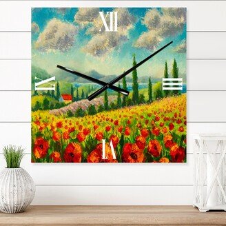 Designart 'Beautiful Landscape With Poppies Flowers In Italy' Traditional Metal Wall Clock