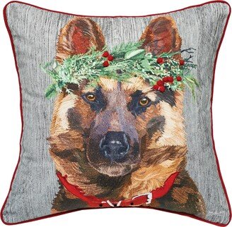 German Shepard Flower Printed & Embellished Throw Pillow