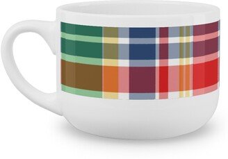 Mugs: Plaid - Multi Bright Latte Mug, White, 25Oz, Multicolor