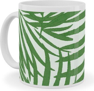 Mugs: Watercolor Fronds - Green Ceramic Mug, White, 11Oz, Green
