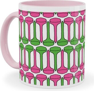 Mugs: Golf Tees Pattern - Green And Pink Ceramic Mug, Pink, 11Oz, Multicolor