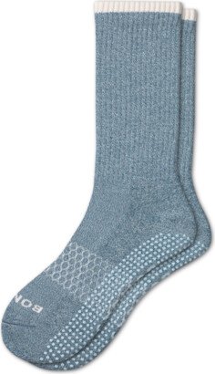 Men's Gripper Calf Non-Slip Socks Perfect For Yoga, Pilates, and Barre Workouts - Mint Blue - Large - Cotton