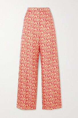 Printed Silk-twill Wide-leg Pants - Pink