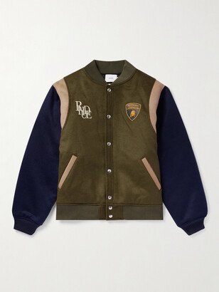 Lamborghini Embroidered Wool-Blend Flannel Varsity Jacket