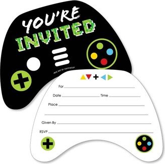 Big Dot of Happiness Game Zone - Shaped Fill-in Invitations - Pixel Video Game Party or Birthday Party Invitation Cards with Envelopes - Set of 12