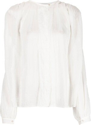 Gathered Cotton-Blend Blouse