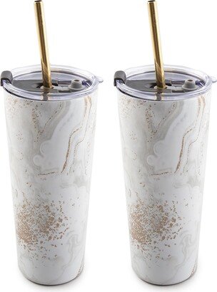 White Set of 2 24 oz Insulated Geode Straw Tumblers, 0