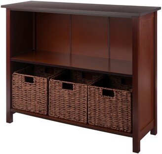 Milan 4-Pc Storage Shelf with 3 Foldable Woven Baskets, Walnut - 38.98 x 12.99 x 30 inches