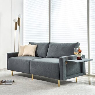 BESTCOSTY Linen Loveseats with Golden Metal Leg for a Small Space