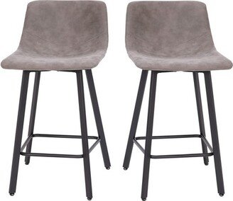 Emma and Oliver 2PK Faux Leather Upholstered 30 Bar Stools with Matte Metal Frames - Gray