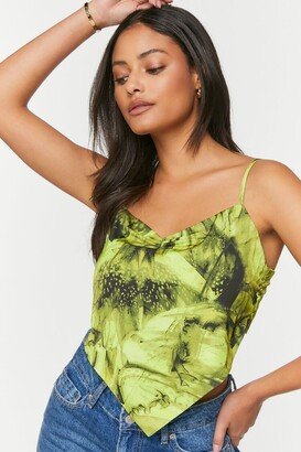 Women's Abstract Print Handkerchief Cami in Wild Lime, XS