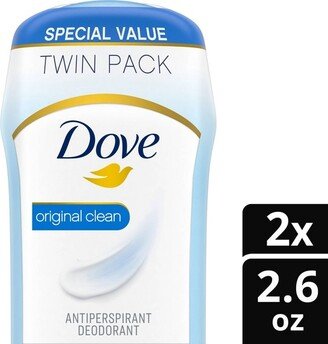 Dove Beauty Original Clean 24-Hour Invisible Solid Antiperspirant & Deodorant Stick - 2pc/2.6oz