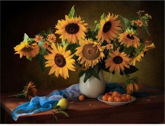 Tatiana Runner Still Life with Sunflowers and Yellow Plums Canvas Art - 37 x 49