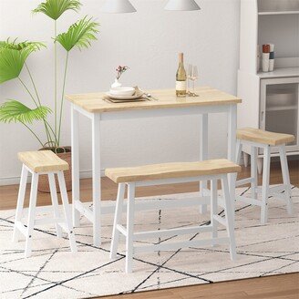 BESTCOSTY Modern 4 All Rubber Wood Bar Dining Set for Dining Room Small Space