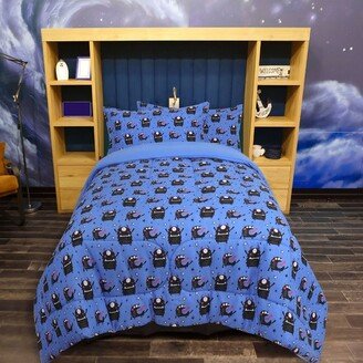 PiccoCasa Kids All-season Dinosaur Monster Pattern Comforter & Sham Set 3 Pcs Blue Twin