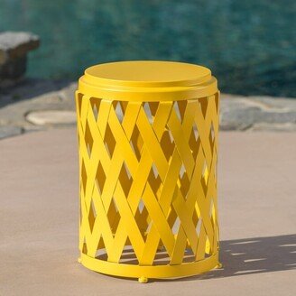 Ealdun Trade LLC Outdoor 12 Inch Diameter Matte Iron Side Table, Yellow