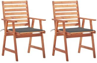 Patio Dining Chairs 2 pcs with Cushions Solid Acacia Wood - N/A