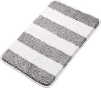 PiccoCasa Microfiber Striped Bathroom Rugs Shaggy Soft Thick Water Absorbent Bath Mat Gray White 20x31