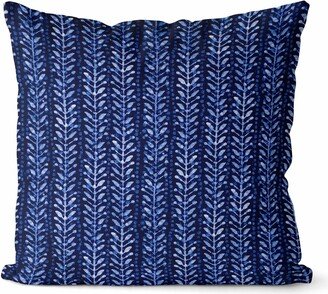 Indigo Blue Floral Stripe Throw Pillow Cover // Dark 236