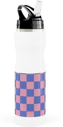 Photo Water Bottles: Fun Checkers - Pink And Purple Stainless Steel Water Bottle With Straw, 25Oz, With Straw, Pink