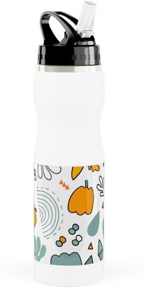 Photo Water Bottles: Autumn Harvest Vegetables With Doodles - Light Stainless Steel Water Bottle With Straw, 25Oz, With Straw, Multicolor