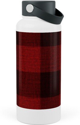 Photo Water Bottles: Linen Look Gingham Lumberjack - Red, Black Stainless Steel Wide Mouth Water Bottle, 30Oz, Wide Mouth, Red