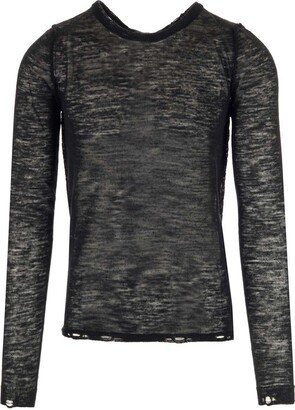 Raw-Edge Distressed Knitted Top