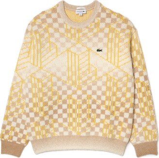 Relaxed Fit Checkerboard Crewneck Sweater