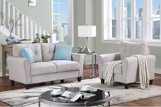 IGEMAN Linen Fabric Upholstered Sofa, 1+2 Seat Sofa Sets with Button Tufted Back, Comefortable Cushion and Solid Wood Legs