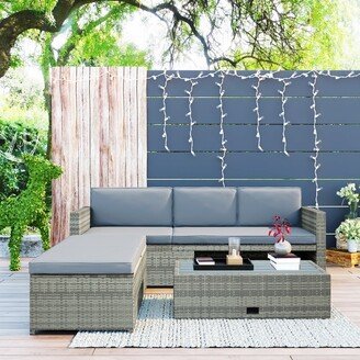 AOOLIVE [Pre-sale] 4-piece Outdoor Backyard Patio Rattan Sofa Set with Retractable Table