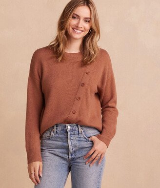 The Luxe Cashmere Blend Button Crewneck - Praline