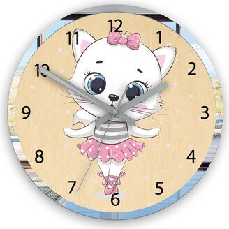 Children Wall Clock - Cat Dancer Personalizen Name,, Large Kids Clock Room Wall Art Frame Mirror