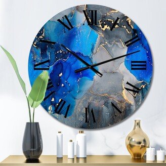 Designart 'Blue And Black Luxury Abstract Fluid Art' Modern wall clock