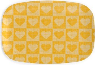Serving Platters: Love Hearts Check - Yellow Serving Platter, Yellow