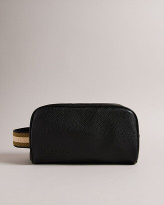 Faux Leather Webbing Washbag in Black